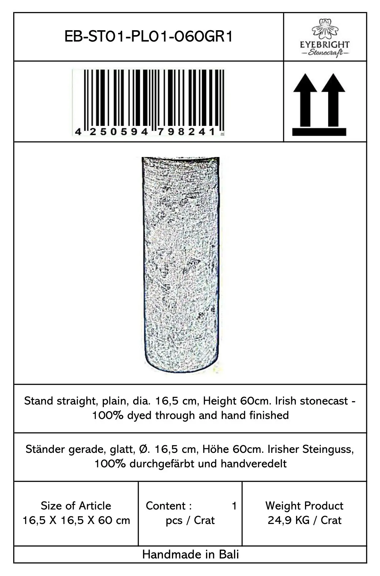 Artikelbild 7 des Artikels “Ijen - Sockel gerade, glatt, Ø 16,5cm, 60cm H | Steinguss “